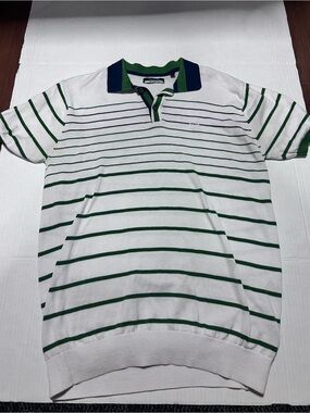Van Heusen White Polo with Green Stripes and Navy Trim